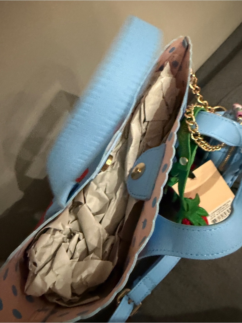 Juicy Couture Light Blue Strawberry Print Tote with Strawberry Charm - Picture 3 of 3